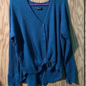 Blue button up sweater
